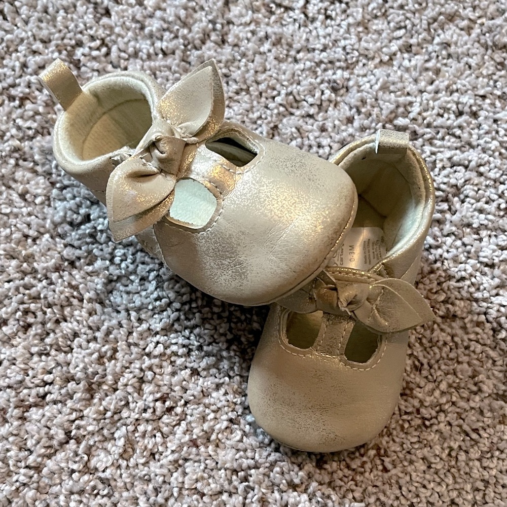 Just One You by Carters, champagne gold crib shoes, 0-3 months